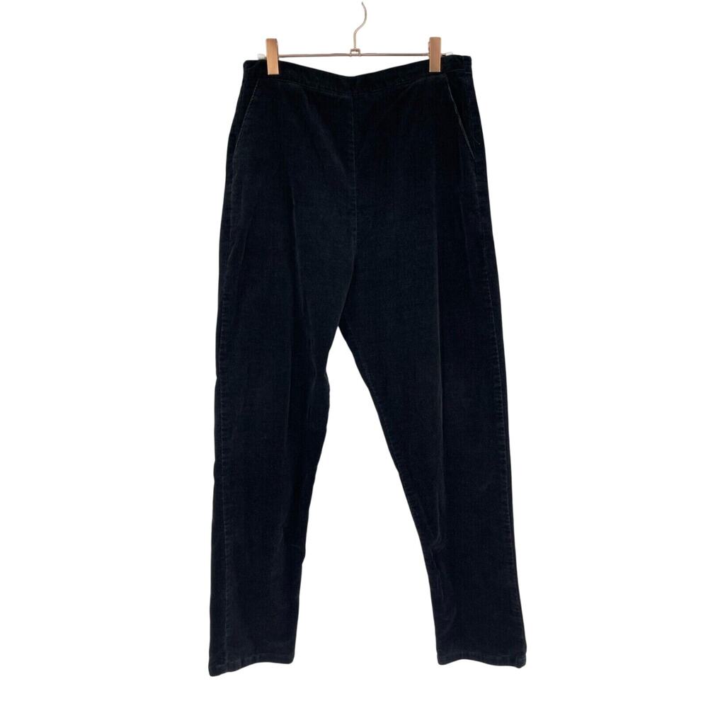 CW Classics Pants Women 12 Black Corduroy Rear Elastic Waist Slim Leg 28" Inseam